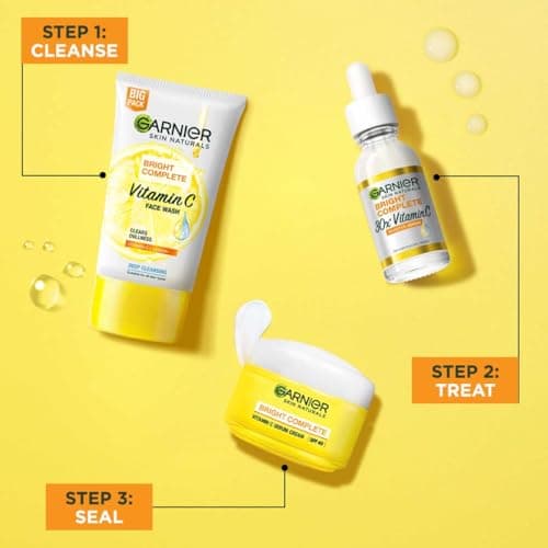 Garnier Bright Complete Vitamin C Brightening Regime Kit for Skincare | Cleanse, Treat and Seal | Reduces Dark Spots, Face Wash + Serum + SPF 40 Serum Cream, for all skin types, For Men and Women 3