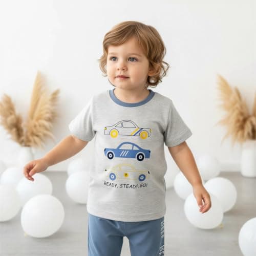 Boys Pyjama Set 2 pcs Outfit t-Shirt & Pajamas for Baby Boy's 1-2 Years, 100% Cotton Interlock Fabric Premium Cotton Sleepwear, Toddler Boys Lightweight Breathable Comfort fit Soft Cotton Nightwear 5