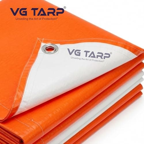 VG Tarp 250 GSM HDPE Tarpaulin 6 X 9 Feet I Heavy-Duty Waterproof Non-Filler Sheet for Car Parking Shed, Tin Shed, Bike Cover, Outdoor Rainproof Tent, Garden, (Orange/White) 3