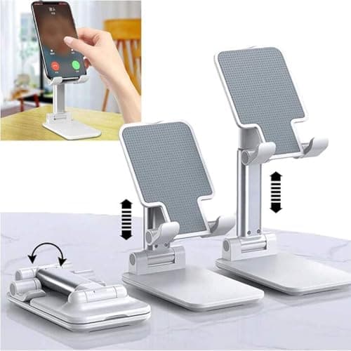 TECHZOR Mobile Phone Stand, Adjustable Height Desktop Holder, Multi-Angle Support for Smartphones and Tablets, White 3