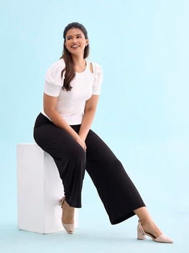 GO COLORS Women Black Mid Rise Viscose Knit Palazzo - 4XL 2