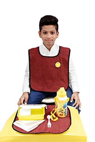 Switchon Waterproof Cotton Checks Design Multi Purpose Apron with Cloth Plate for Kids - Mehroon and Black, Proudly Made in India 3