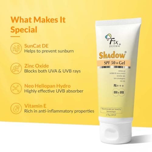 Fixderma Shadow Sunscreen SPF 50+ PA+++ Gel | Sunscreen SPF 50 for Oily, Acne Prone & Normal Skin | Broad Spectrum & UVA & UVB Protection | Lightweight | No White Cast | For Unisex - 75G 3