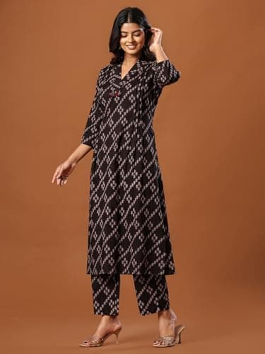 INDO ERA Women's Blue Pure Cotton Ethnic Motifs Embroidered Flared Fusion Kurta & Palazzo Set | Cord Set For Women Cotton | 5