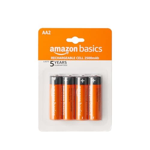 Amazon Basics AA Rechargeable Batteries | 2500 mAh with 1.2 V Power| Ni-MH Batteries | Ultra High Power | for Mid to High Drain Devices (Pack of 4)