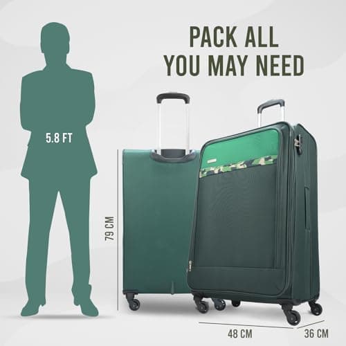 Aristocrat Large Commander 79Cms Premium Polyester with PVC Coating Soft Sided Check-in 4 Wheels Green Spinner Suitcase 4