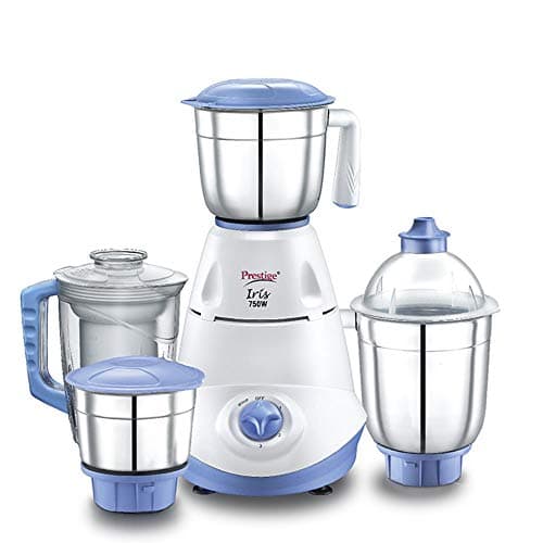 Prestige Iris 750 Watt Mixer Grinder with 3 Stainless Steel Jar + 1 Juicer Jar (White and Blue) + Prestige Svachh Deluxe Alpha 3.0 Litre Stainless Steel Pressure Cooker 2