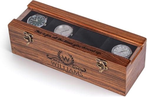 ARTIST INTERNATIONAL Custom Engraved Watch Box – Handmade Wooden Rosewood Display Case with Glass Lid, Luxury Watch Storage Organizer, Perfect Personalized Gift for Him & He