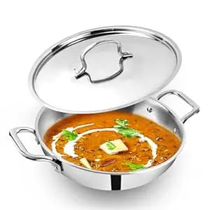 The Indus Valley Triply Stainless Steel Kadai/Kadhai with Steel Lid | 24cm/9.4 inch, 3Ltr, 1.7kg | Induction Friendly | Nonstick 3-Layer Body, 100% Toxin-Free, No Chemical Coating