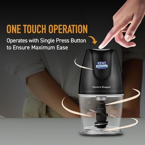 KENT Electric Chopper-B for Kitchen 300 Watt | Chop, Mince, Puree, Whisk, 400 ml Capacity | Stainless Steel Double Chopping Blades | Transparent Chopping Bowl | Anti-Skid | One Touch Operation | Black 4