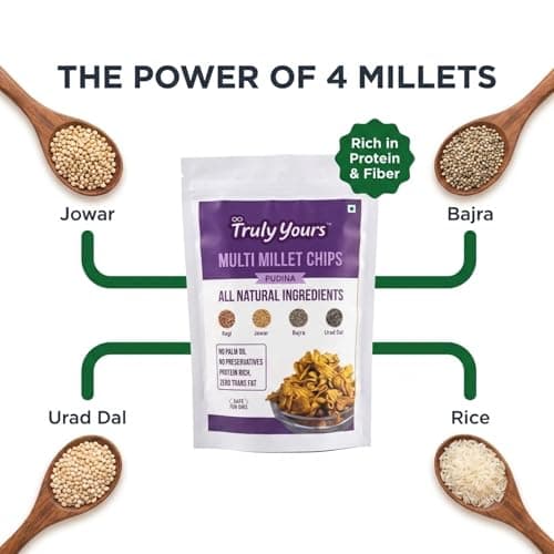 Truly Yours Multi Millet Chips Pudina Flavor | Healthy Gluten Free Millet Snacks | No Palm Oil, No Preservatives | Protein & Fiber Rich Crispy Chips | Jowar, Bajra, Urad Dal & Rice Chips 3