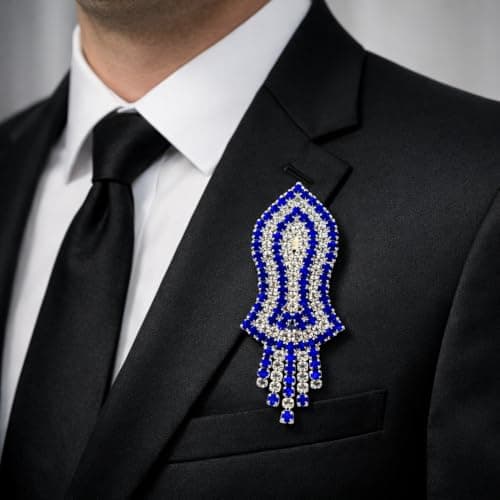 Brooch Pin Leaf Shape Rhinestone for Saree, Suit & Blazer (Blue) 3