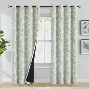 BFAM Floral Print 100% Blackout Curtain with Black Linning at Back, Floral Print Curtains for Living Room/Bedroom Thermal Insulated Energey Saving Blossom Curtain, Pack of 1 Curtain