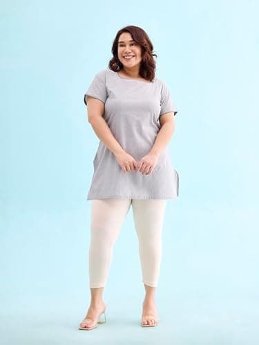 GO COLORS Soft Cotton Stretch Cropped Leggings for Women | Breathable, Mid Rise, Ecru 4