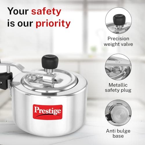 Prestige 1.5Litre Aluminium Nakshatra Svachh Innerlid Pressure Cooker|Deep lid for spillage control|Virgin Aluminium|Gas Compatible|Metallic Safety Plug|Sturdy Handles|5 Years warranty|ISI Certified 5