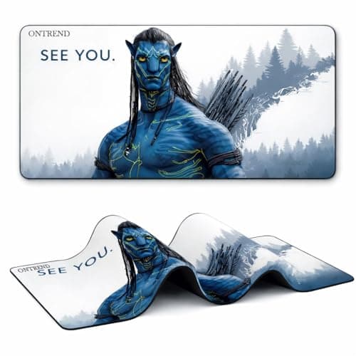 ONTREND Extended Gaming Mouse Pad, Large Desk Mat with Non-Slip Rubber Base, Smooth Control Surface, 23 x 11 Inch, Blue Avatar Theme Design