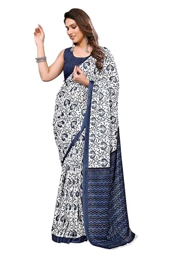 SAREEZAA Women's Dola Silk Floral Printed Woven Sequence Zari Border Saree with Unstitched Blouse Piece (Blue)