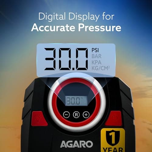 AGARO Marvel Tyre inflator, for Cars, 12V, Upto 150 PSI, 120 W Powerful Motor, Up to 3M Long Cable, Digital Display, Multiple Nozzles 3