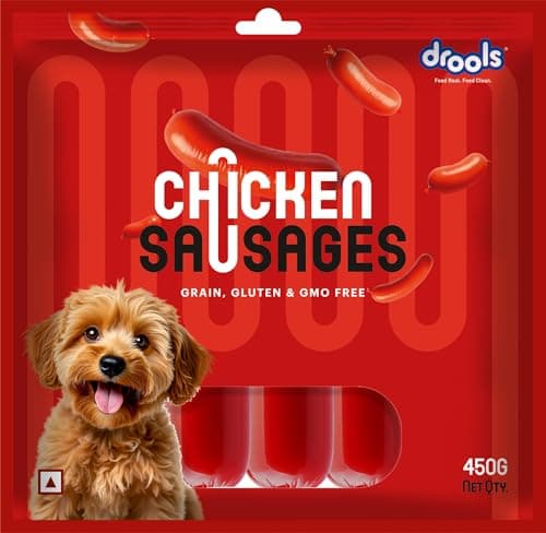 Drools Adult & Puppy Sausage for Dog, 450g | Chicken Flavour | High Protein | Treat & Food Topper | Grain Free | Best for Training & Bonding | No Preservatives