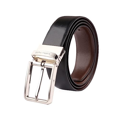 Bacca Bucci ® Men's Italian Top Grain Genuine Leather Reversible Classic Dress Belt with Rotating Metal Buckle (Black/Brown)