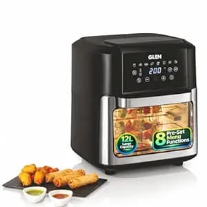 Glen Digital Air Fryer Oven 12 Litre, 2000W | With Rotisserie | 8 Presets, Digital Display & Controls | All in One AirFryer Oven - Bake, Roast, Toast, Dehydrate with Less Oil | Includes 8 Accessories