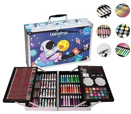 Kitchen Bloom Art Kit Space Art & Craft Professional Art Set, 145 Pieces, Drawing Kit with Colour Pencils, Oil Pastels, Paint Brushes Moon and Astonaut Fantasy Art kit for Boys Perfect Git Set 5