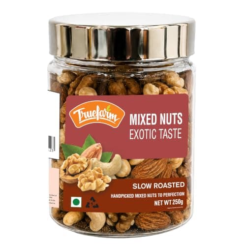 Truefarm Roasted Mixed Nuts | Slow Roasted Kaju, Badaam & Akhrot | Good Source of Protein & Nutrients | Mixed Dry Fruits for a Healthy Evening Snack | NPOP Certified | Pack of 1 (250g)
