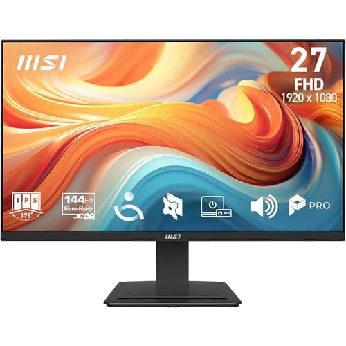 MSI PRO MP273 E14A 27-Inch FHD Computer Monitor, 1920x1080 IPS, 144Hz, 1ms, HDR Ready, AMD FreeSync, Eye Care, Built-in Speaker, HDMI 2.0, DP 1.2a, D-sub, Tilt Adjustable, Vesa Mount, Black