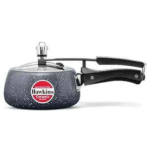 Hawkins 1.5 Litre Ceramic Nonstick Pressure Cooker, Induction Inner Lid Baby Cooker, Granite Contura shaped Cooker, Blue (ICC15)