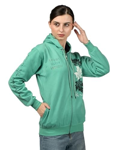 LADYWILLINGTON Lady Willington Women Woolen Sweatshirts Hoodie Solid Heavy Rainbow Fabric Winter Wear Pure Wool Sweater for Women Fully Warm Cardigan Free Sizes (in, Alpha, 2XL, Regular, Green) 3