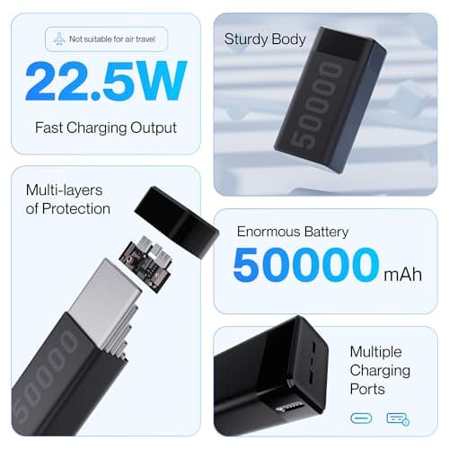 Ambrane 50000mAh Powerbank, 20W Fast Charging, Triple Output (2 USB & 1 Type C), PD, Quick Charge for iPhone, Android & Other Devices, Made in India + USB Type-C Input (Stylo Max 50k, Black) 2