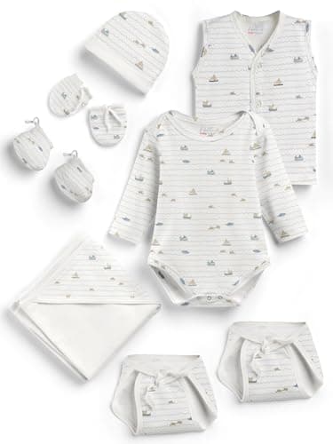 HELLCAT 100% Cotton 10-Piece Gift Set for Newborn Babies (0–6M, Unisex) | Baby Boys & Girls Clothing Combo_ Cream_0-6 Months