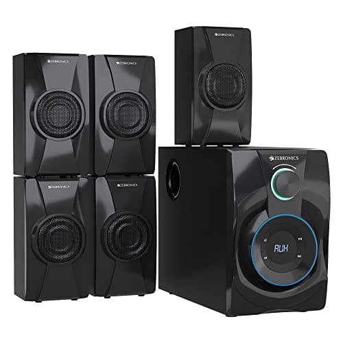 ZEBRONICS Basso 100 5.1 Home Theater Speaker with 5.25" Subwoofer, 90W RMS Powerful Bass, Bluetooth 5.1, Wall Mount, AC-3 Surround Sound, RGB Ring Light, Remote Control & LED Display 2