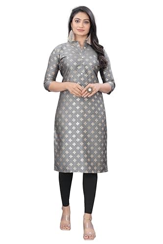 Gauri Laxmi Enterprise Ladies Kurti | Art Silk Fabric | Foil Print Kurtis | Ethnic Wear | Ideal for Women & Girls (Large, Grey)