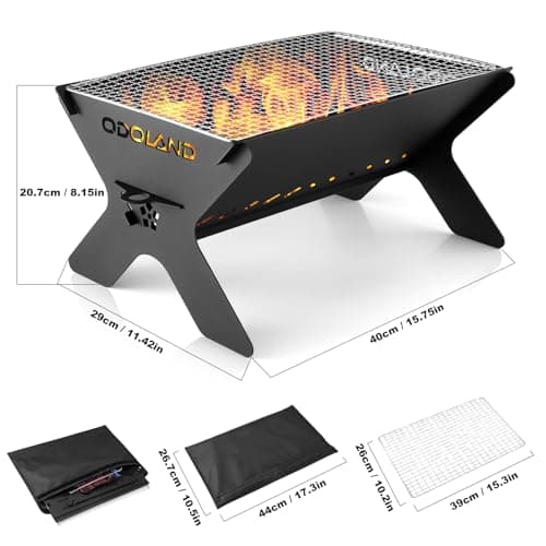 Odoland Camping Campfire Grill, Portable Folding Charcoal Grills, Backpacking BBQ Grill, Heavy Duty Firepit Grill with Carry Bag for Outdoor Cooking, Bonfire, Patio, Backyard 3