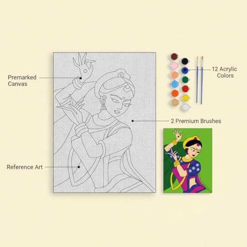 HOBBY INDIA Canvas Painting Board Kit for Kids & Adults | DIY Art & Craft Gift for Boys & Girls | Pre-Designed Indian Handmade Art | Home, Bedroom, Living Room & Office Décor (12 x 9 Inch) (D.Women) 3