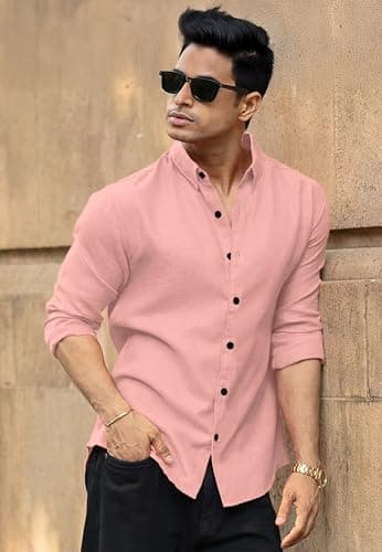 RAIZAX Men Linen Cotton Full Sleeve Shirt for man | Mens Casual Shirt |Shirts for Men Stylish | Men Shirts | Casual Business Party Festival Regular Fit (in, Alpha, L, Regular, Peach) 4