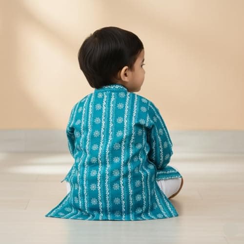 Kids Ethnic Festive and Traditional soft comfortable Cotton Kurta and Dhoti set (6-9 Months, Blue) 2