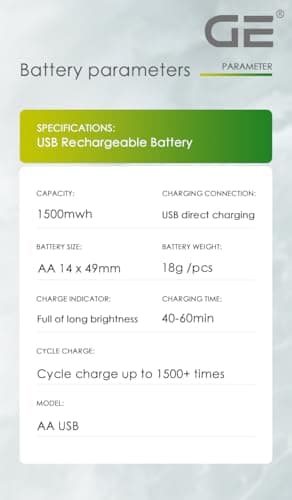 GE® AA Rechargeable Batteries (Lithium 1.5V - 2500 mWh) - New Launch in 2025 | Fast Charge (Direct USB‑A + Wireless) | Pack of 4 Batteries | 10 Years of Life and 1,500+ recharges, 3 Year Warranty 4
