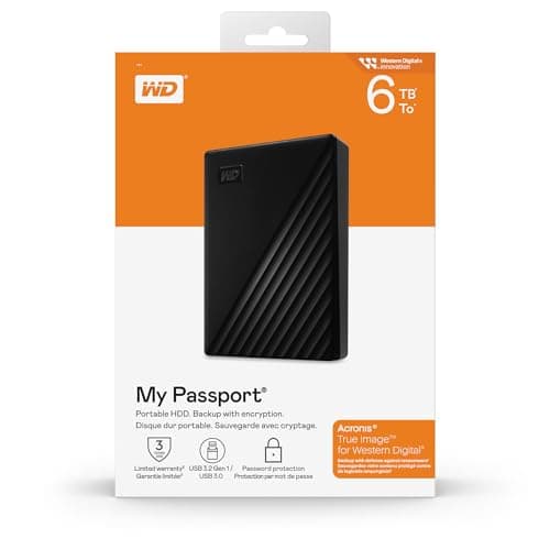 WD Western Digital My Passport 6TB Black - usb3.2_gen_2 Portable Hard Drive with Password Protection and Auto Backup Software 5