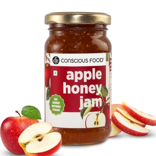 Conscious Food Apple Honey Jam | 250g | Refined Sugar-Free | No Preservatives | No Added Colours or Flavours | With Forest Honey & Chia Seeds