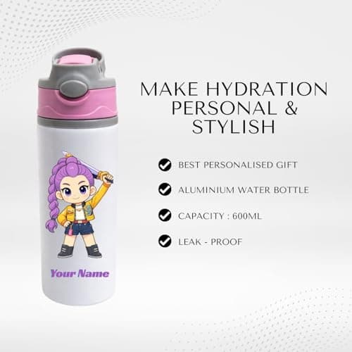 Half Engineer Gifts - HE Personalized KPOP Printed Aluminium Sipper Bottle 600ml for Kids | Custom Name School Water Bottle | Birthday Return Gifts | Gift for Brother, Sister, Friends|Customised Gift 2