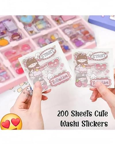 Long Box Stickers-200 Sheets Kawaii Aesthetic Stickers for Scrapbooking, Journaling, DIY Crafts & Gifts-Cute Girls Travel-Themed Paper Stickers for Kids,Teens & Stationery Lovers (Style -4) 3