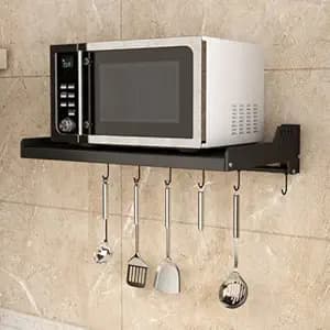 OrganizeMee Carbon Steel Microwave Wall Shelf Stand Organizer with Accessories, Racks and Shelves 17 to 25 L Size 55 Cm (Single Stage Matte Black), Bracket Shelf;Display Shelf;Hanging Shelves
