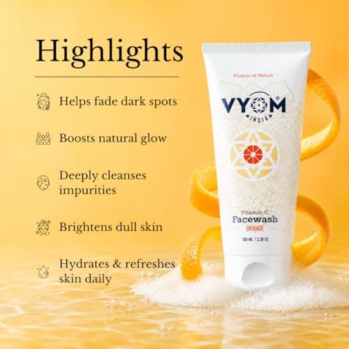 Vyom India Vitamin C Face Wash 100ml for Women & Men Orange Face Wash for Glowing & Hydrating Skin, Improves Skin Tone, Fades Dark Spots, Sulphate & Paraben Free 100% Organic & Natural 2