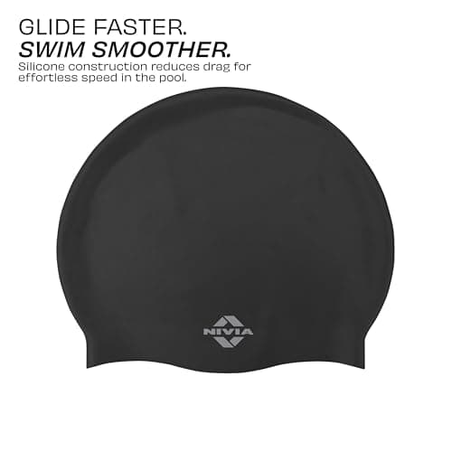 Nivia Classic Silicone Swimming Cap for Adults, Swimming Pool Cap, Swimming Cap for Women & Men, Silicone Cap Swimming, Waterproof (Black) 2