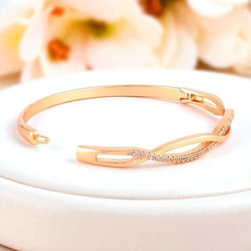Nilu's Collection Rose Gold Plated Kada Bracelet with American Diamond for Women And Girls | Anti-Tarnish | Everyday Wear | Office Wear | Anti-Allergy (Style 3) 5