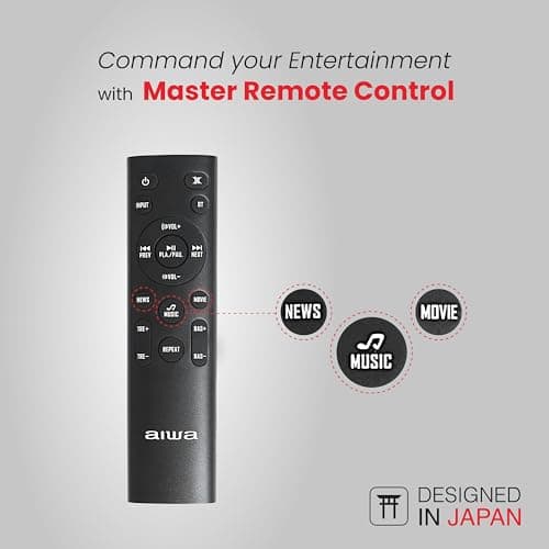 Aiwa Soundbar with Bluetooth V5.3 and Powerful Bass, 5.25 Inches Subwoofer, 2.1 Channel with Remote Control SD Card, HDMI AUX, USB and Optical Connectivity 180W Sound bar | Kabuki - AW-SSB180 (Black) 5