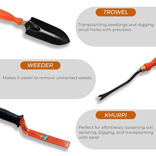 TrustBasket Gardening Hand Tools Set - 3 Pcs Small Trowel, Krupi & Weeder - Durable Garden Tools for Home Gardening Set, Gardening Tools Kit for Home Garden, Agriculture Tools & Gardening Items Combo 3