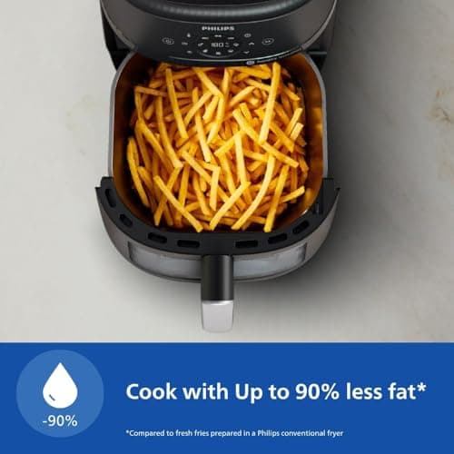 PHILIPS Air Fryer NA231/00 with touch panel, uses up to 90% less fat, 1700W, 6.2 Liter, with Rapid Air Technology (Black),Cooking window, Extra Large 4